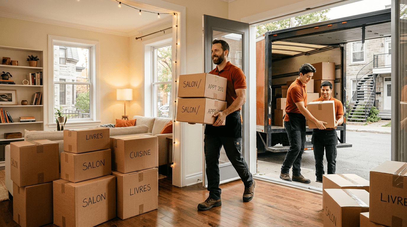 Small move movers Montreal loading studio apartment boxes