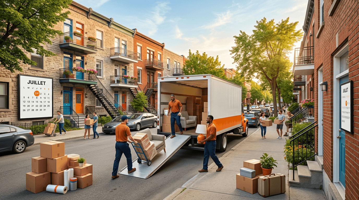 July 1 movers Lachine loading truck on Montreal moving day