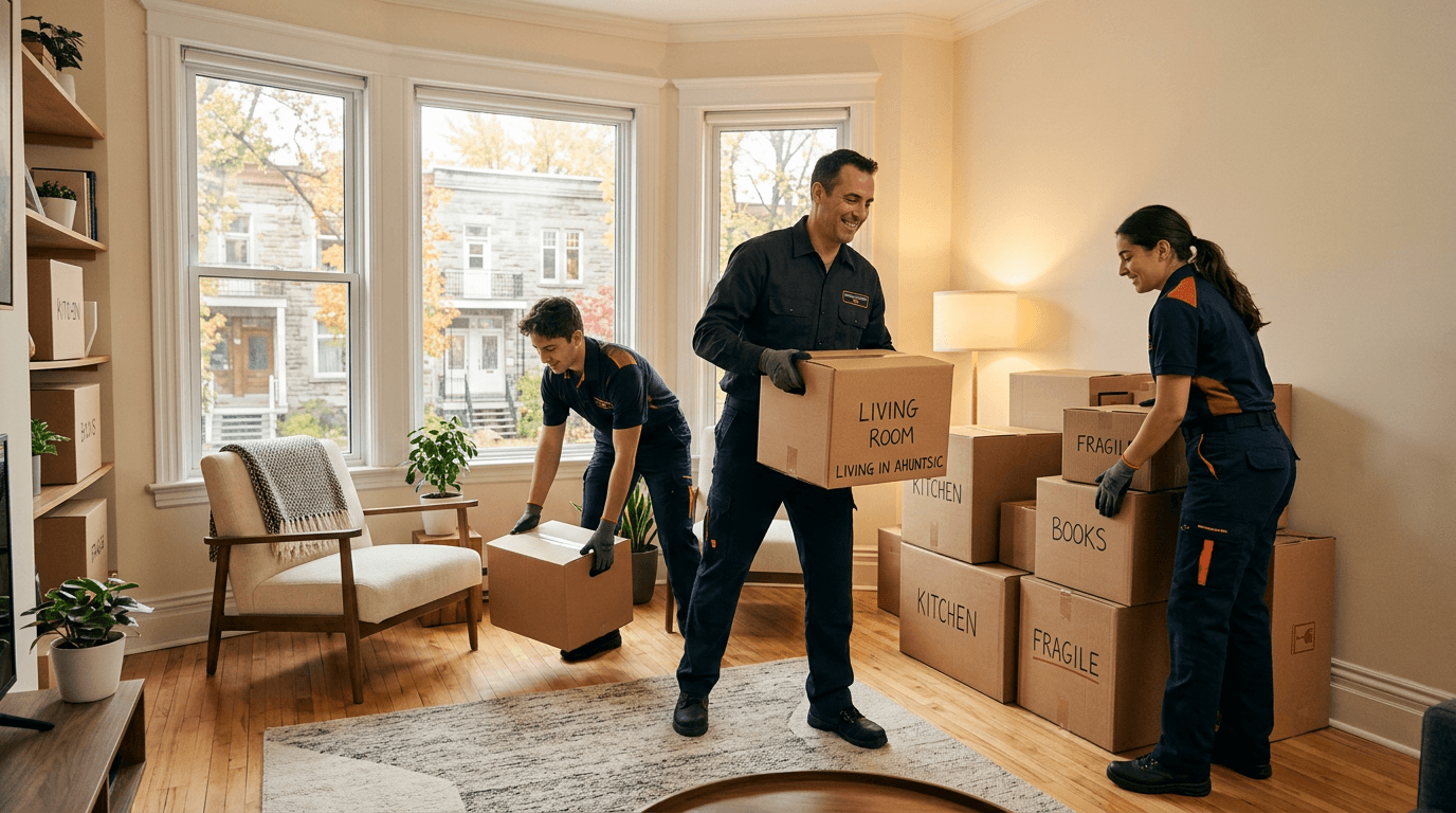 Movers Ahuntsic loading truck near Promenade Fleury