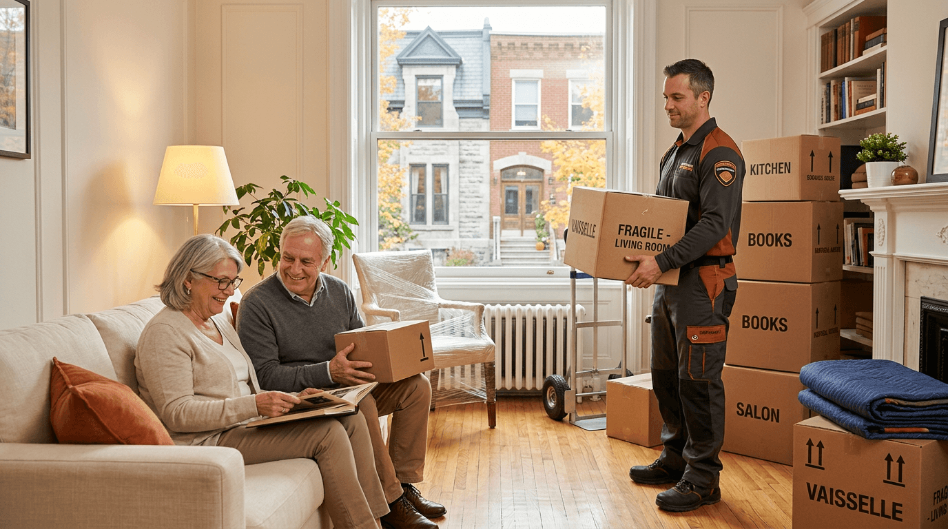 Senior movers Lachine carefully handling furniture during relocation