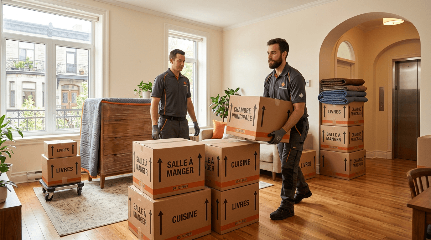 Storage boxes organized between move dates