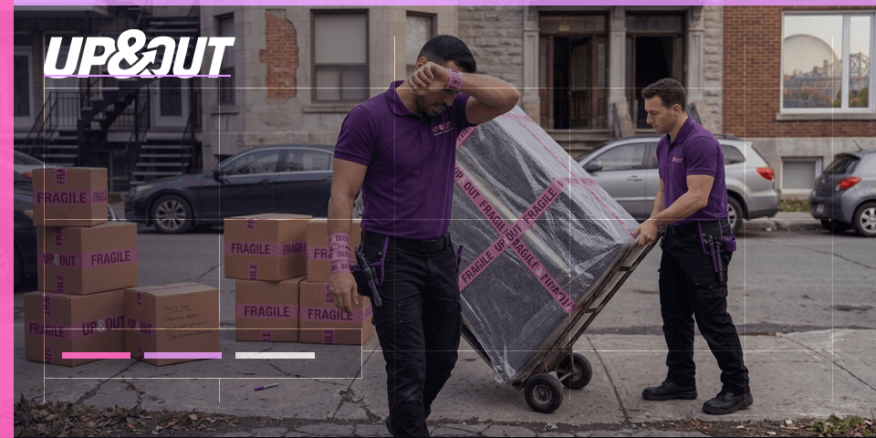 Moving truck parked on a residential street in Rosemont–La Petite-Patrie Montreal