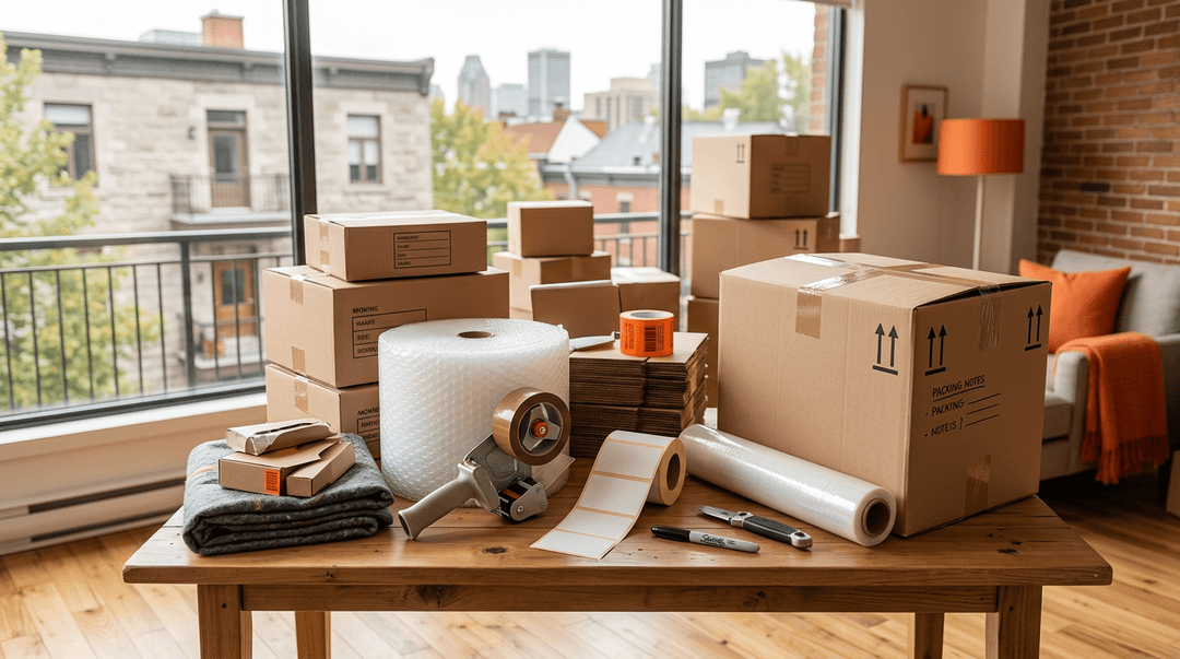 Packing supplies and boxes organized for moving day